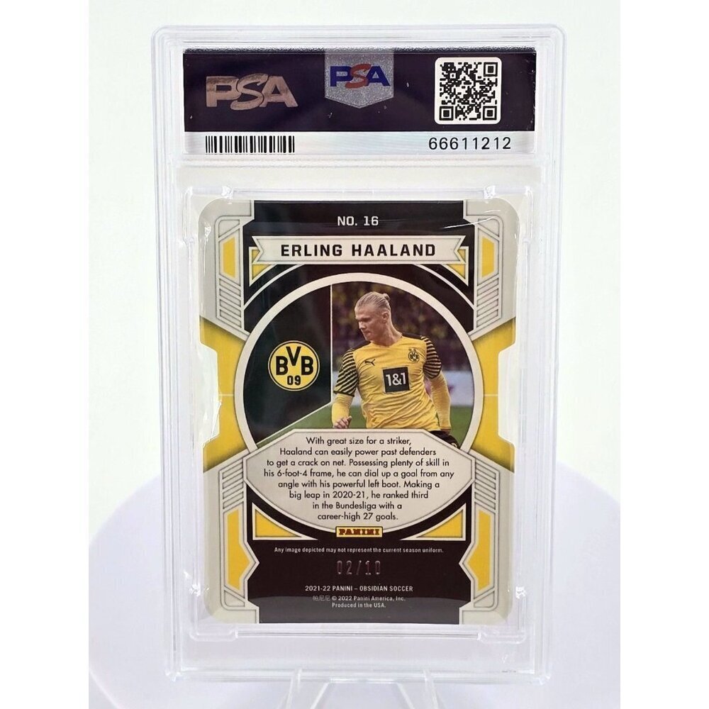 ERLING HAALAND 2021 PANINI OBSIDIAN EQUINOX Yellow /10 Gem Mint 10 World Cup - Picture 3 of 4